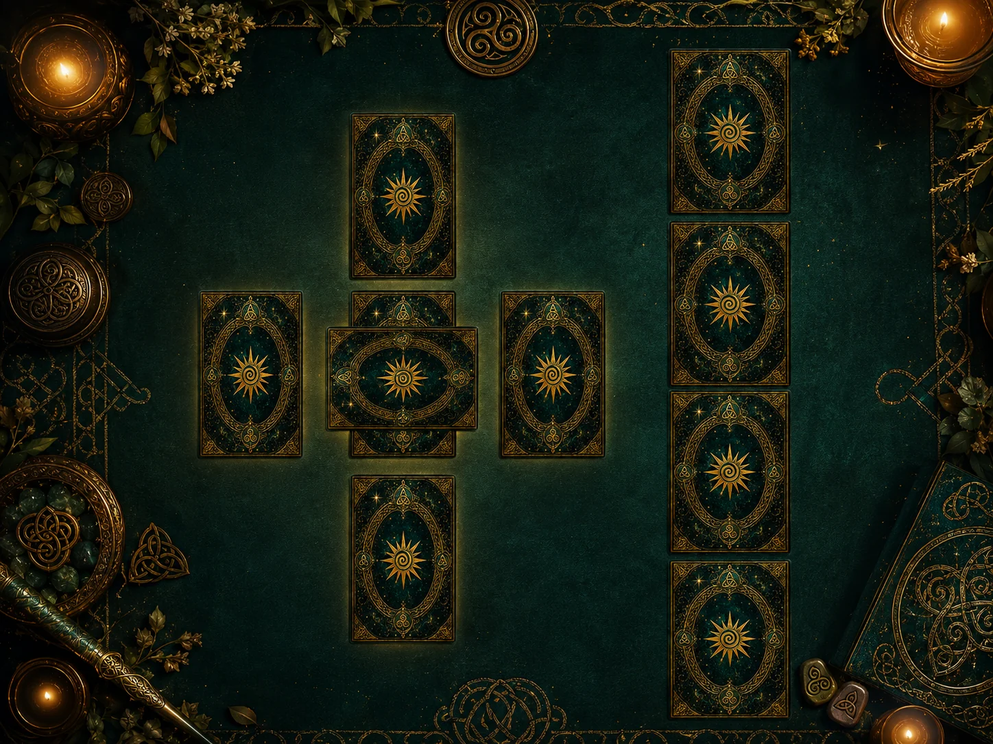Star of Danu cards arranged in a Celtic Cross spread